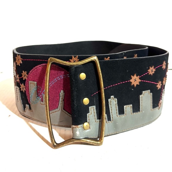 Anthropologie Black leather & suede Belt with Pink and Gold Accents - Picture 4 of 5
